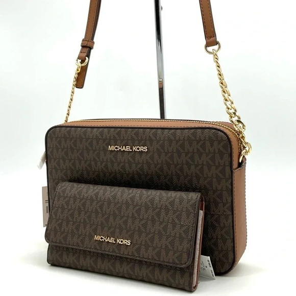 Michael Kors Handbags - Michael Kors Large EW Crossbody Bag & Large Trifold Wallet Brown/ Gold